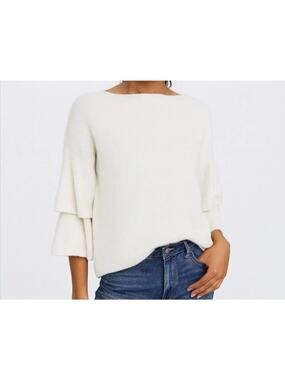 Madewell Ivory Tiered Bell Sleeve Wool Blend Boat Neck Sweater Size Med